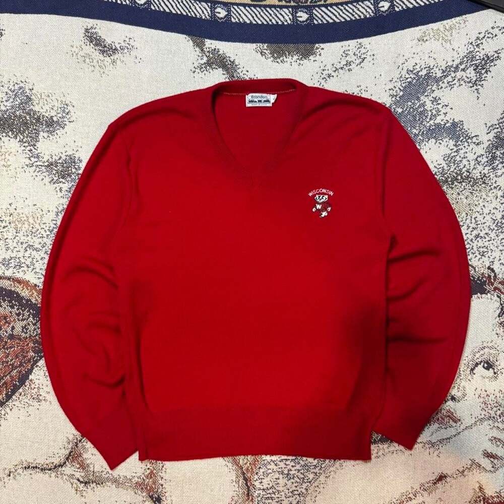 Vintage Brandon Wisconsin Badgers V-Neck Sweater